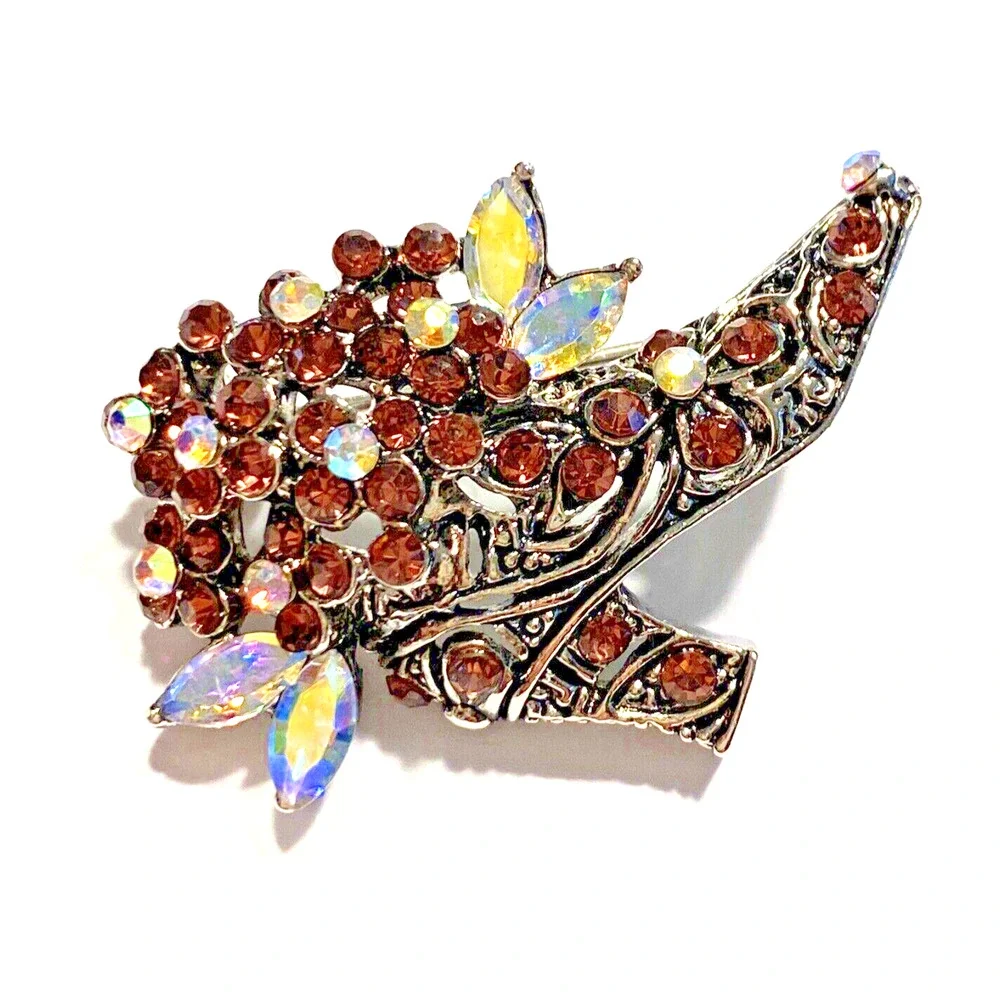 Rhinestone Boot Brooch Vintage Inspired Silvertone & Purple AB Rhinestones Pin
